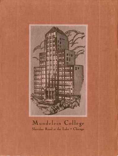 Front cover of the dedication program for the Mundelein College Skyscraper showing a drawing of the building over the words "Mundelein College, Sheridan Road at the Lake, Chicago."