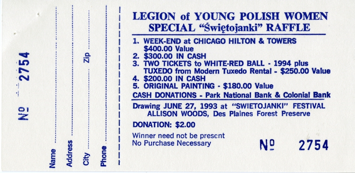 Swietojanki Raffle Ticket, 1993.jpg